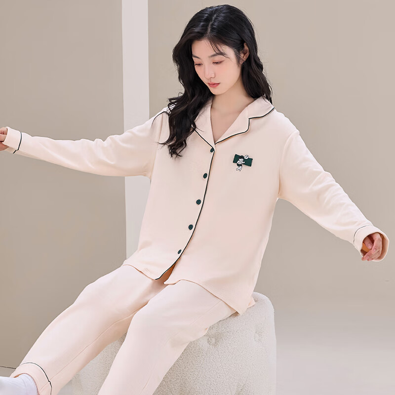 猫人睡衣女春秋 长袖两件套 开衫可外穿立体图案 可外穿家居服 08M6326浅粉 2XL