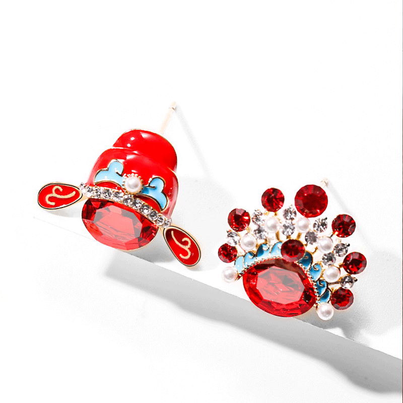 celekimo 中国风京剧脸谱过年耳环女2023新款潮红色网红冬耳钉耳 剧