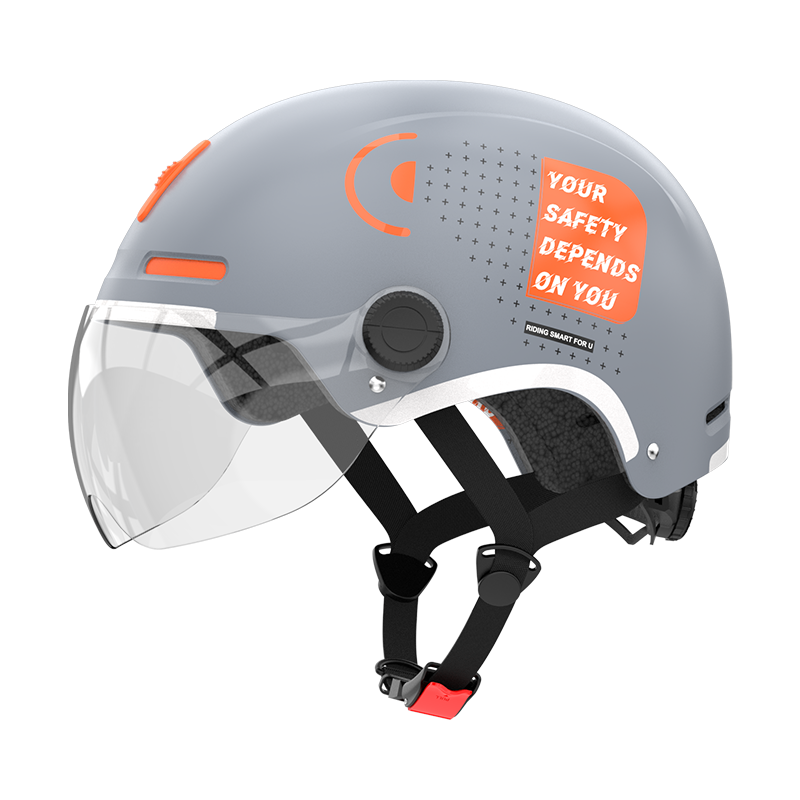 smart4u 头盔 电动车电瓶摩托车头盔 警示安全反光条 成人男女半盔MH12灰