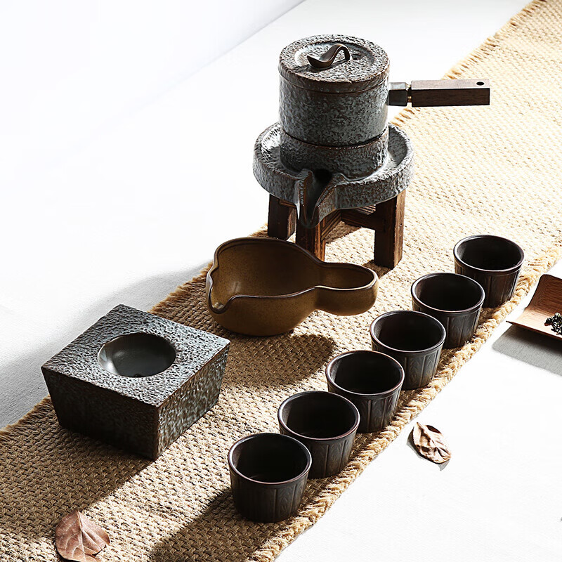 鼎公(dinggong)功夫茶具粗陶陶瓷高端茶器家用简约石磨套装茶盘泡小