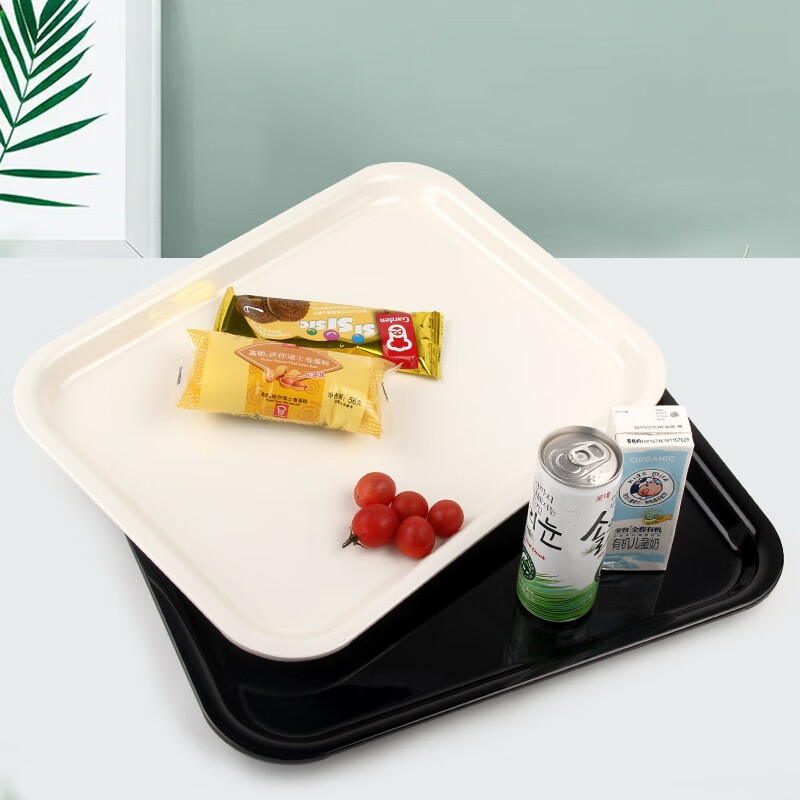 KORDCO大可餐具密胺托盘长方形白色家用杯子盘茶盘黑色大号果盘加厚盘子 米白色 29cm*19cm*2cm