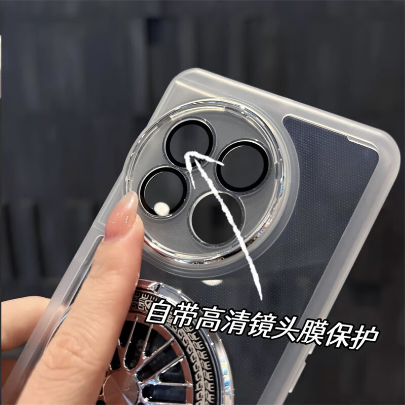 LNXXS 解压旋转陀螺支架透明软壳适用一加ace5pro手机壳自带镜头膜ace3pro高级感一加ace2Pro防摔保护套 解压陀螺支架款【透黑】护镜透明硅胶软壳 一加 Ace 3 Pro