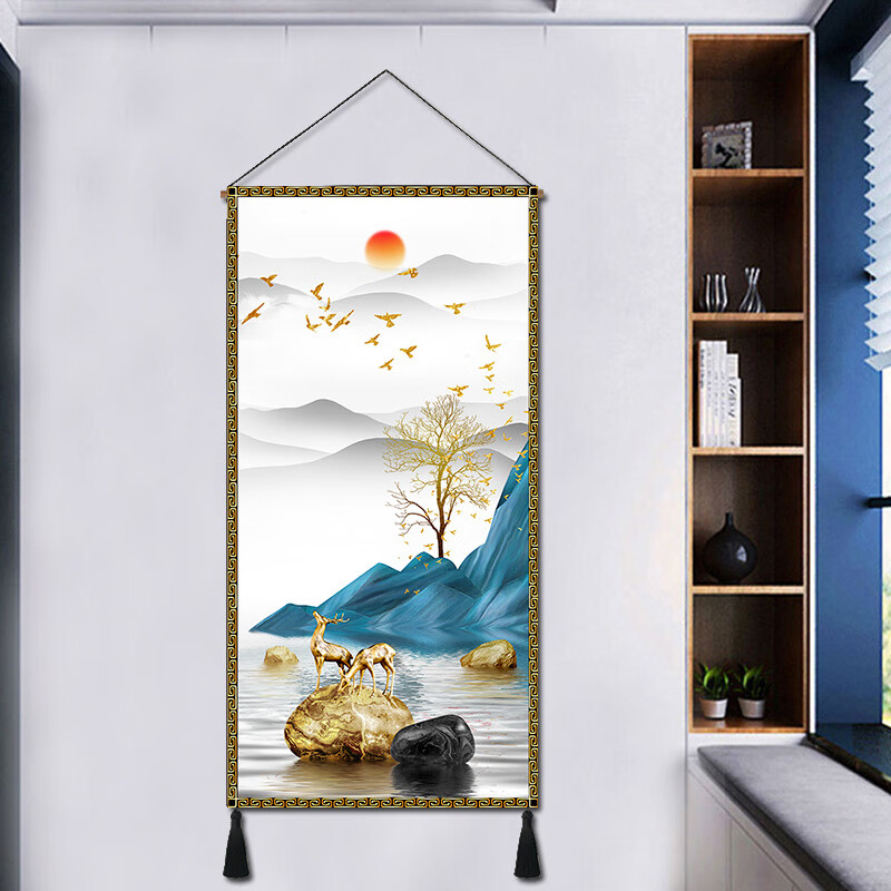 太美鑫入戶玄關(guān)鹿豎版走廊大象掛畫現(xiàn)代壁毯簡約歐式過道壁畫掛毯 XG90-10 寬50-高100