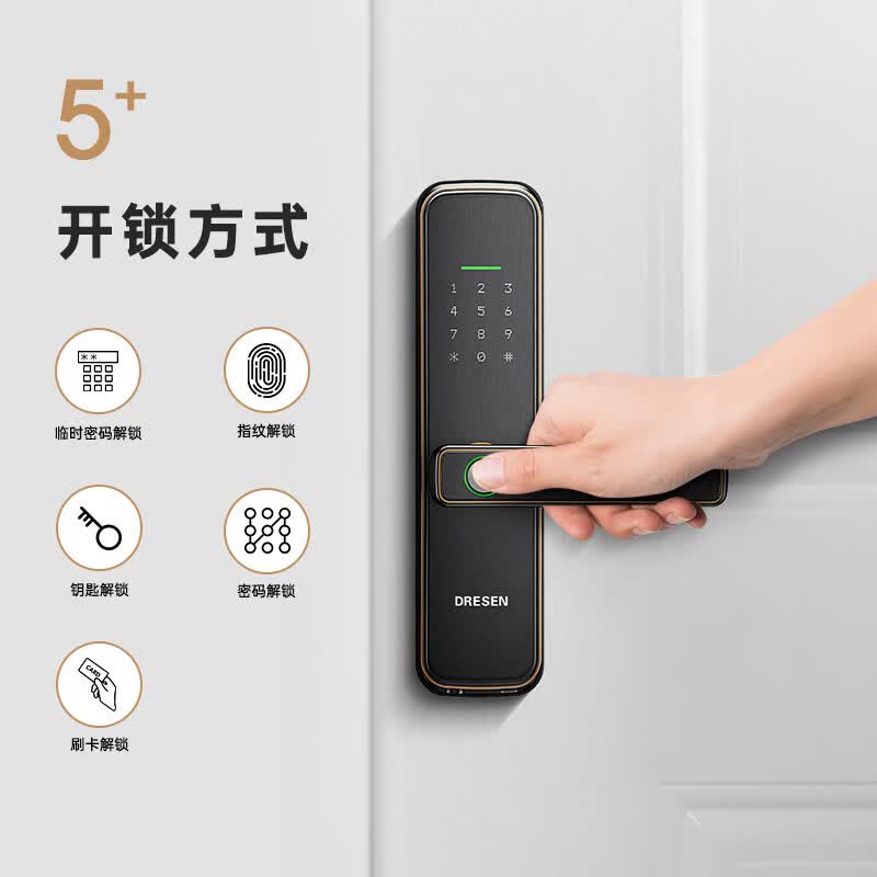 DRESEN智能门锁木门房门锁办公室指纹锁公寓密码门锁民宿智能锁家用 上门安装+5种开锁方式
