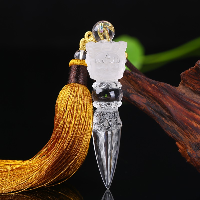 天然水晶 白水晶金刚杵手把件包挂 全净体普巴杵降魔杵招财把件 佛教