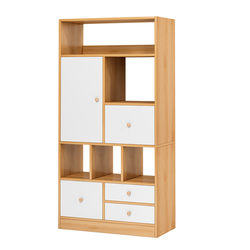 瑞象  北欧书架简约落地置物书架小柜子家用收纳架多功能大容量省空间储物大柜 【暖白色E款】93X24X182CM