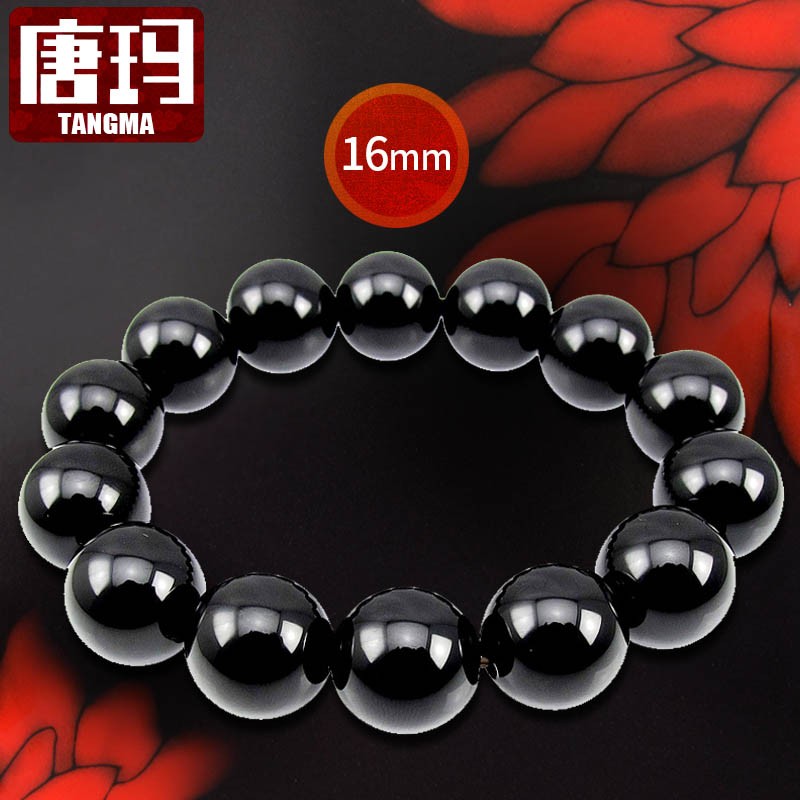 唐玛天然黑玛瑙手链男佛珠手串男款黑金刚16mm