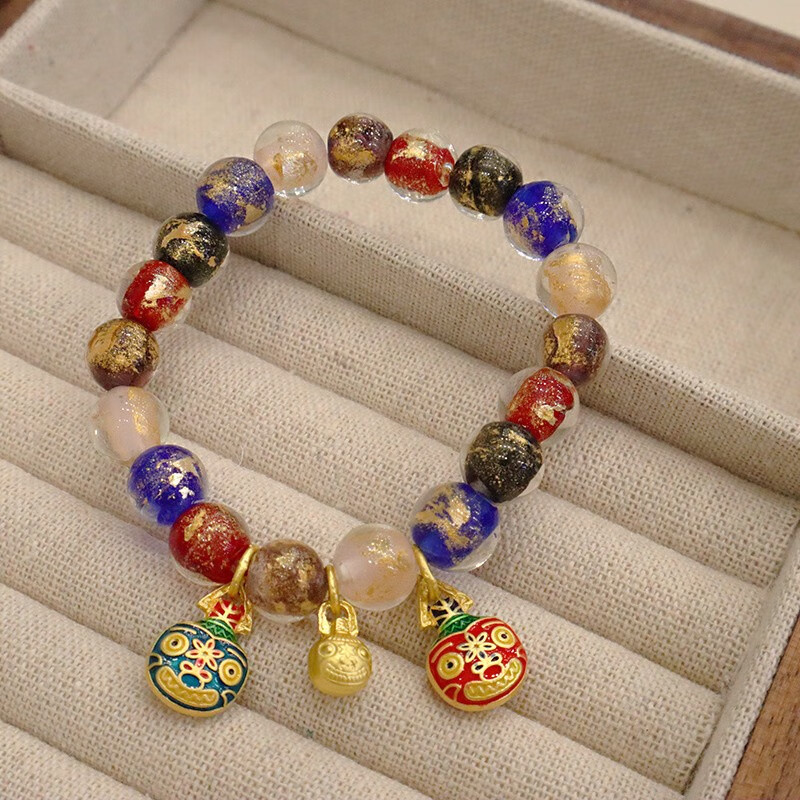手链陶瓷吞金兽一口三家男女通用手串 10mm左右彩色琉璃吞金兽手链