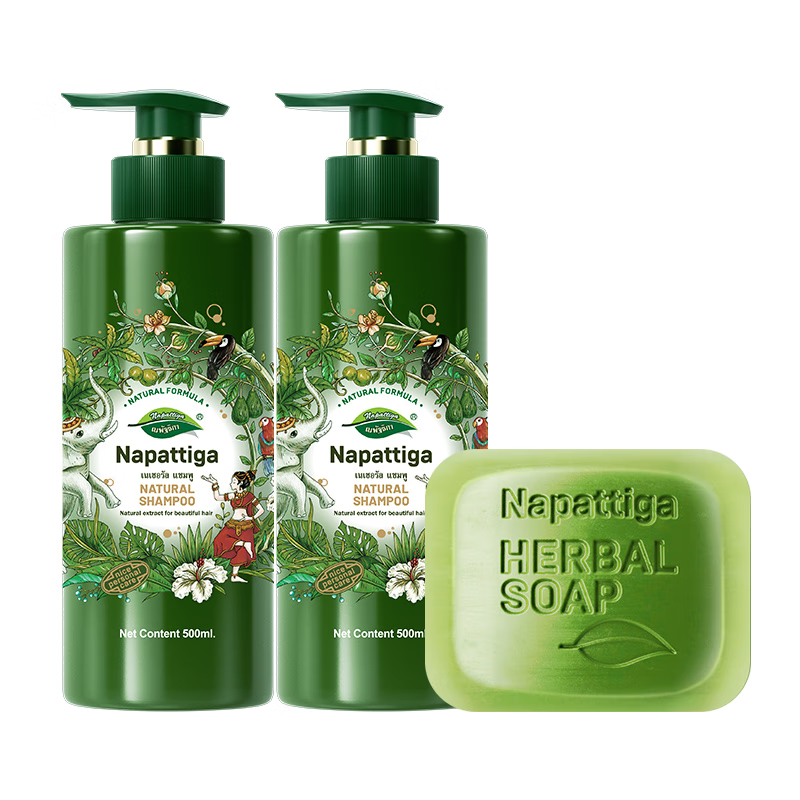 娜帕蒂卡Napattiga娜帕蒂卡柔顺洗发水500ml*2瓶泰国进去屑止痒 娜帕柔顺洗发水*2+手工皂*1