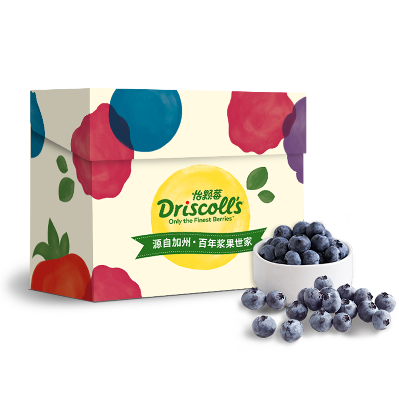 怡颗莓Driscoll's 云南蓝莓14mm+ 原箱12盒礼盒装 125g/盒 新鲜水果礼盒