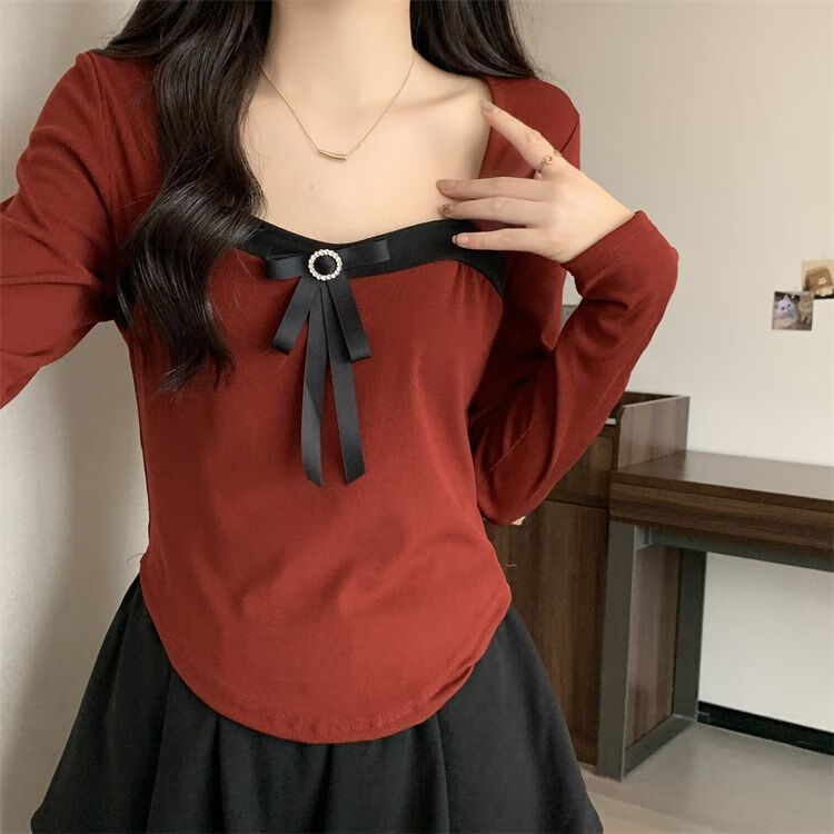 悦娴高个子女装170-175套装大码微胖mm秋季小香风女蝴蝶结撞色长袖上