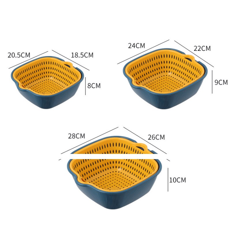 尚美德 洗菜篮沥水篮洗水果篮洗菜盆双层加厚水槽淘米篮 黄绿【6件套】