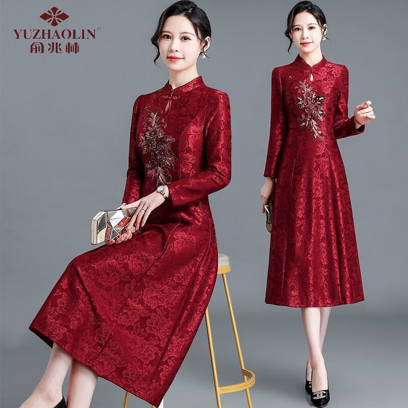 俞兆林(yuzhaolin)喜婆婆婚宴时尚礼服冬季加厚加绒平时可穿高贵年轻