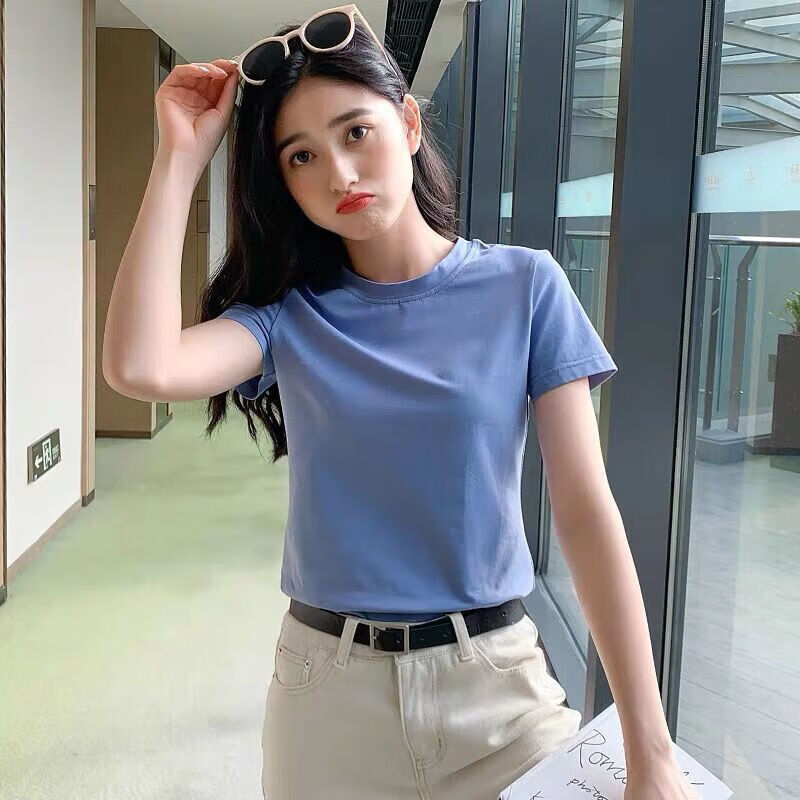 她风采含棉短袖t恤女学生夏装新款韩版修身百搭半袖ins上衣服女士打底