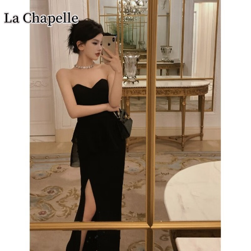 La Chapelle Sport拉夏贝尔礼服黑色抹胸礼服裙感网纱会连衣裙宴会气质名媛开叉鱼尾 黑色 L怎么看?
