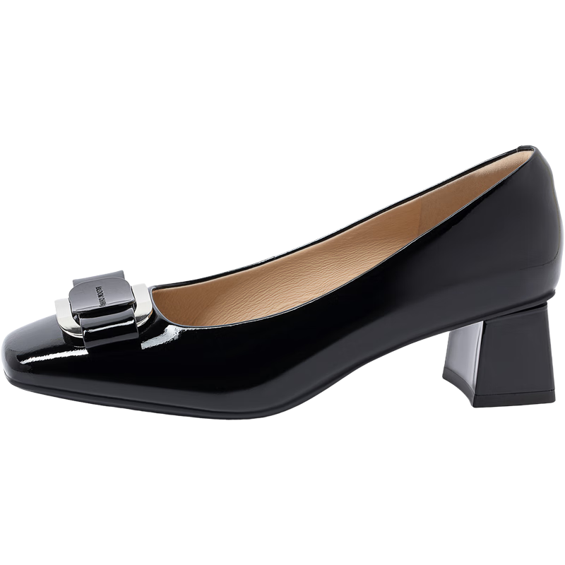 康莉牛漆皮高跟鞋女秋新款時(shí)尚優(yōu)雅粗跟蝴蝶結(jié)通勤百搭工作鞋單鞋 黑色 37