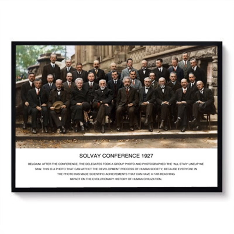 澳颜莱 科学家装饰画 索尔维会议装饰画物理科学家爱因斯坦费曼波尔挂