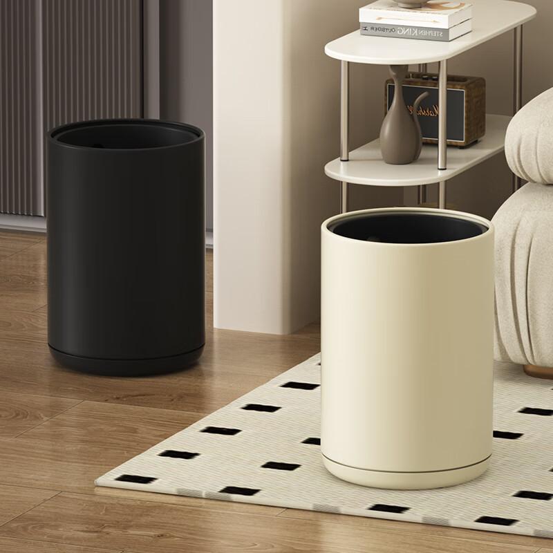科灵网红ins风高颜值垃圾桶加厚轻奢加大简约实用甄选家居厚实新中式 无盖式- 质感黑 8L 【网红力推】