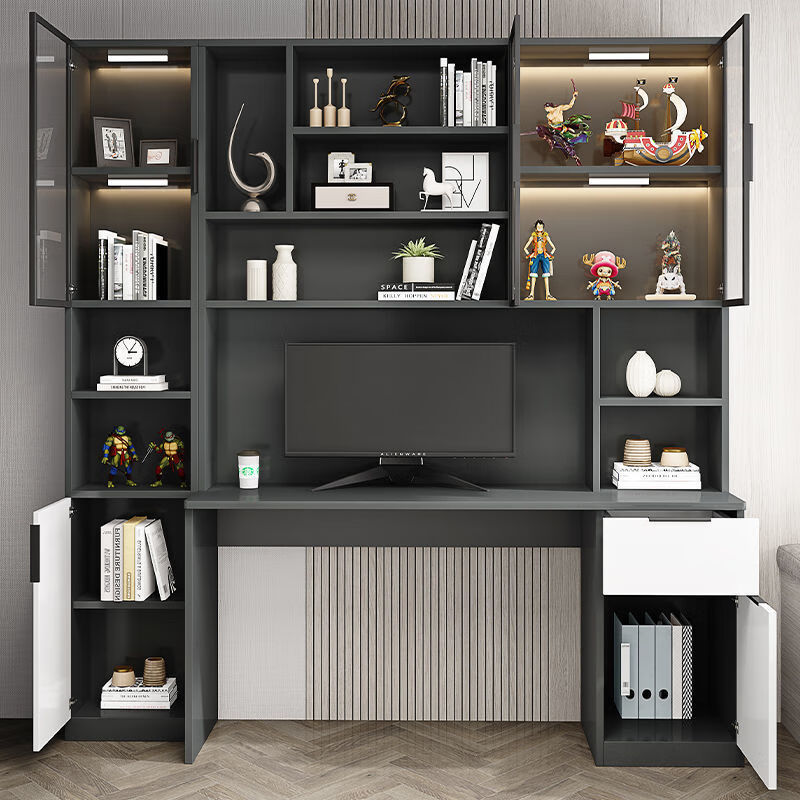 安森威2026新款书桌书架一体桌轻奢台式电脑桌办公桌家用卧室学生写字桌 送货入户包安装 灰色120cm电脑桌