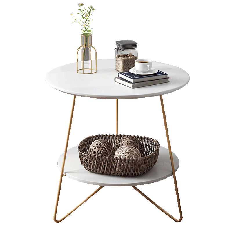 赛杉 北欧茶几简约现代客厅金属腿桌子创意边几简易小户型阳台茶几 双层70*70白色