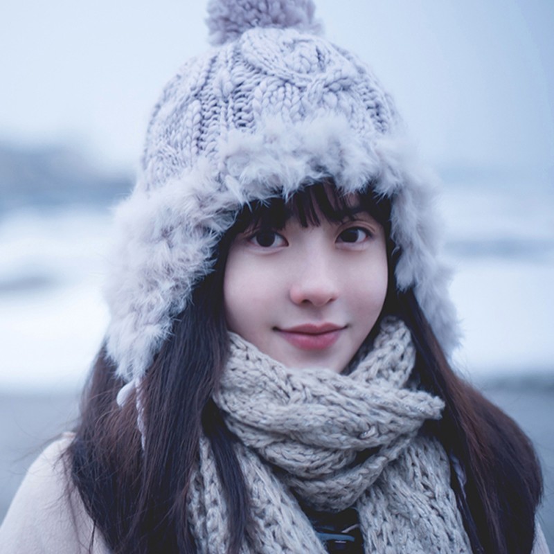 班哲尼 兔毛帽子女冬季保暖護(hù)耳兔毛厚毛針織帽學(xué)生秋冬潮流簡約雷鋒帽 淺灰色