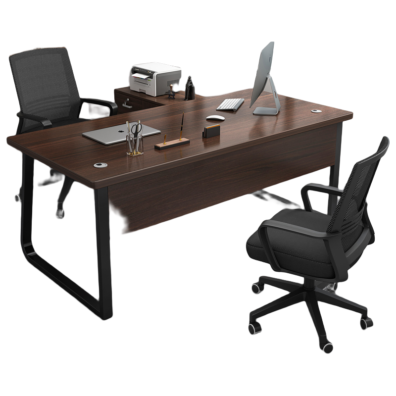 腾煜雅轩  办公桌椅组合简约现代老板桌职员单人商用经理桌工作位办公室家具 1.4欧洲黑橡木单桌+90柜 多元储物 宽敞桌面