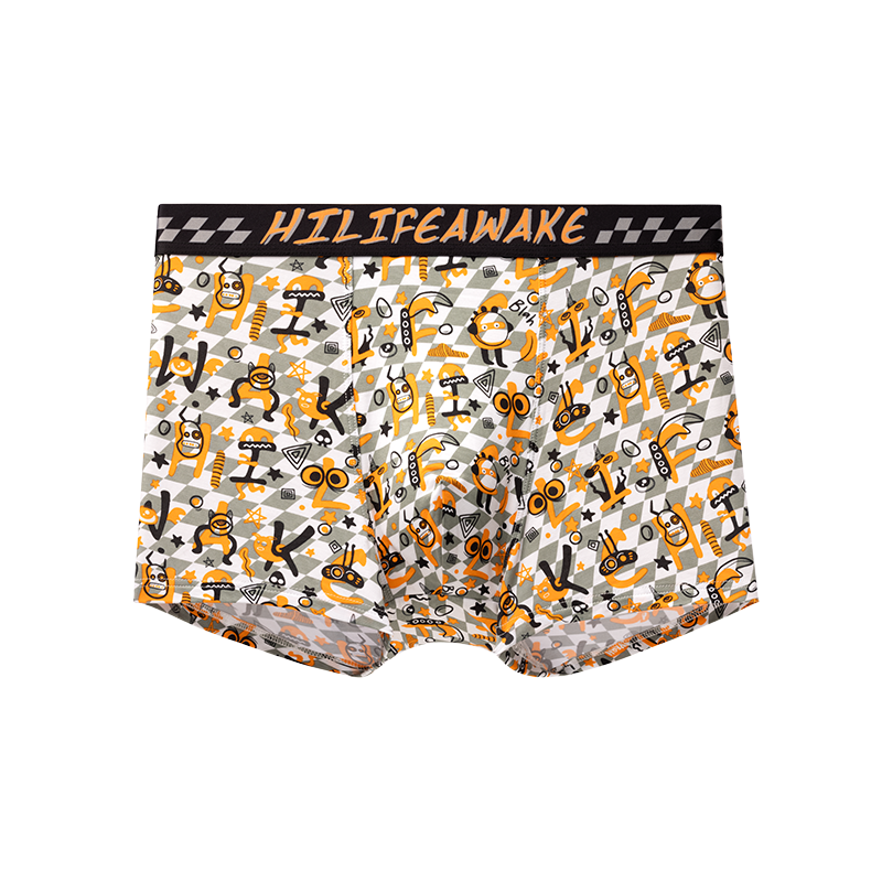 海澜之家内裤男士趣味印花5A抗菌舒适透气平角四角短裤衩3条装