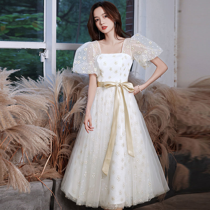 曼卡玉女装新款法式日常礼服女蓬蓬裙小众高端洋气优雅中长款连衣裙