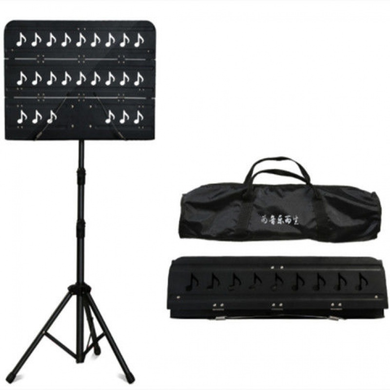 SHOSEI 乐谱架加大便携式可折叠可升降曲谱架吉他小提琴古筝二胡谱台 黑色面板三折叠音符款+包 单独大谱台