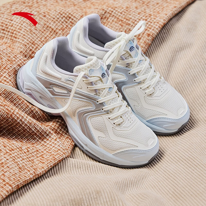 安踏春夏季安踏丨千禧冰河休闲鞋女老爹鞋户外运动鞋网面厚底女 象牙