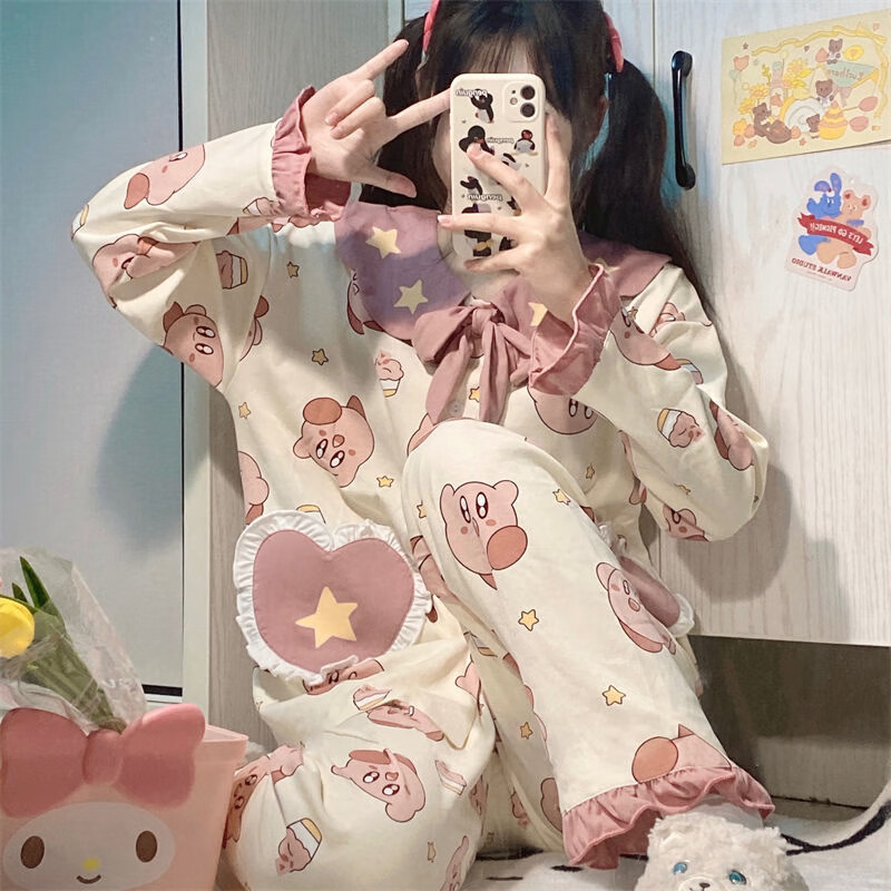 日系ins星之卡比睡衣少女学生春季可爱卡通软妹长袖可外穿家居服 203
