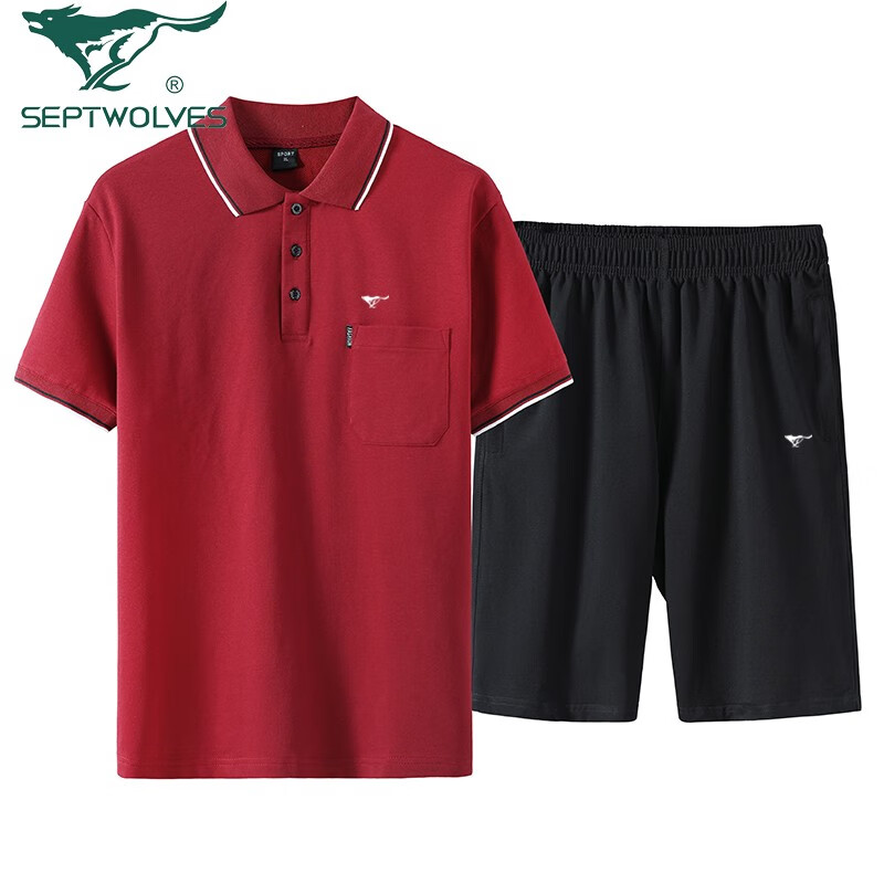 七匹狼(septwolves)七匹狼2023中老年运动套装男polo衫纯棉休闲两件套