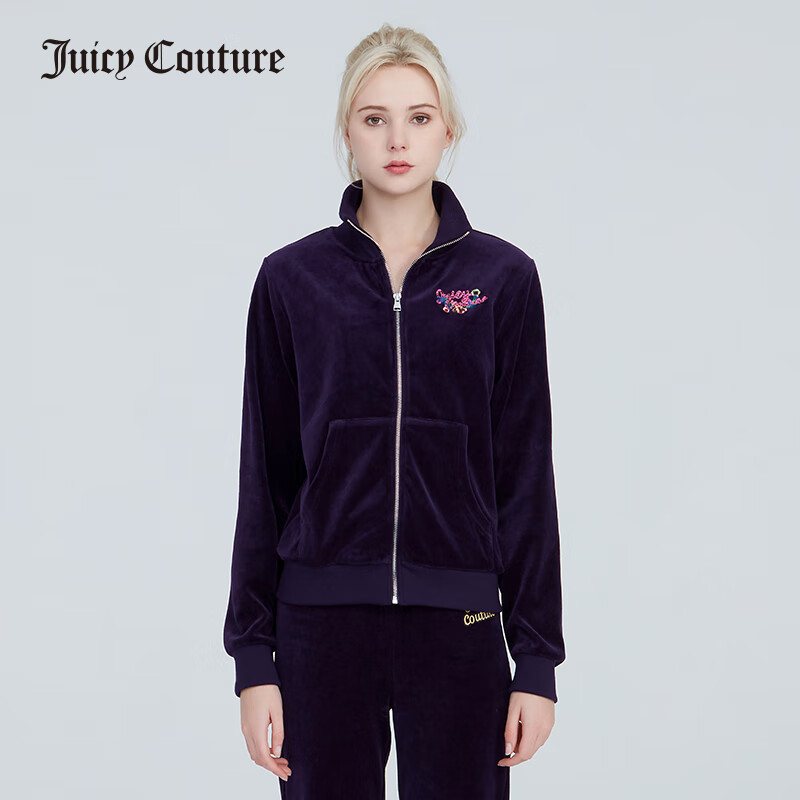 Juicy Couture橘滋新品紫水晶豹纹长袖休闲天鹅绒运动套装女 紫水晶-上衣 S