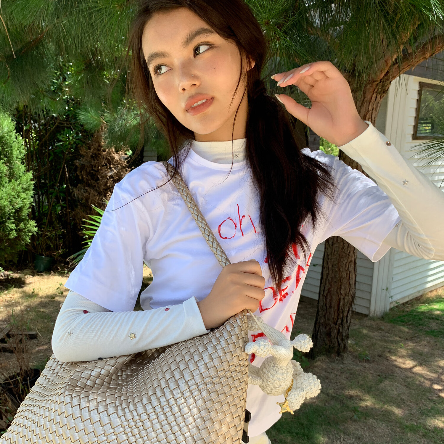 ECODAY原创设计香槟色大容量编织托特包女通勤上班单肩手提包学生电脑包 香槟色(大号)