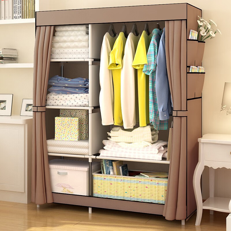 简易衣柜衣橱家用单人布衣柜组装组合折叠收纳挂衣服衣架收纳柜 双排