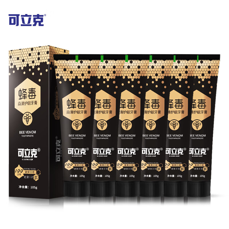 可立克蜂毒牙膏105克*6支薄荷激爽清新口腔淡黄减渍牙膏 薄荷清爽105g*6支