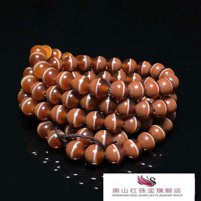 巴西老花料红料一线药师玉髓玛瑙手链108佛珠原色无烧精品 图片色