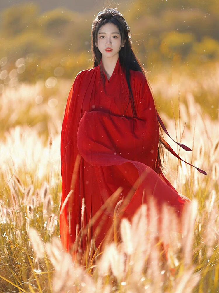 允未大红色汉服女款古风小个子上班穿超仙气古装广袖流仙裙改良连衣裙