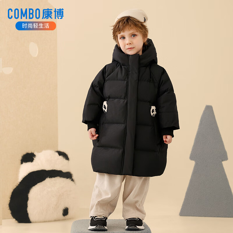 康博童装儿童羽绒服女童女童冬季新款小童宝宝中长款洋气保暖加厚外套 黑色1019 120