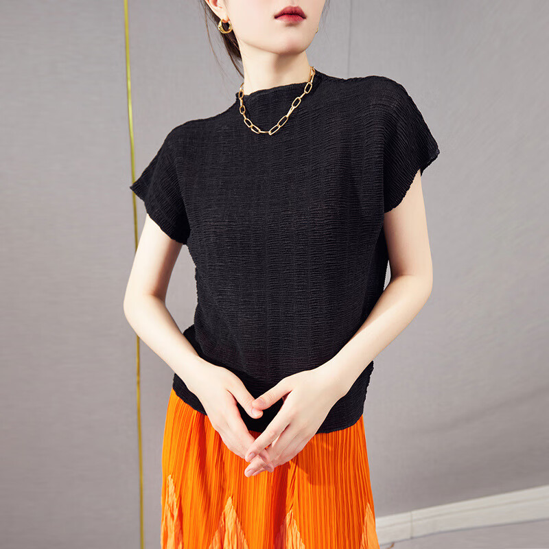 isseymiyake三宅一生衣服女装设计感上衣女气质高领宽松百搭短袖t恤女