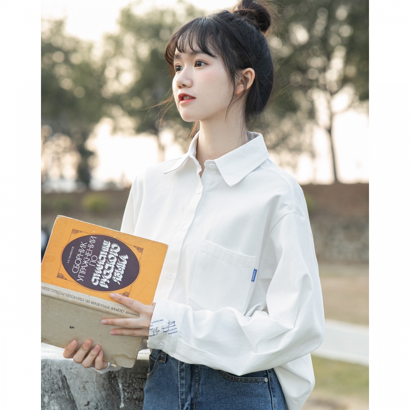 高中女生穿的衬衫春季衬衣白色女春秋季新款宽松百搭长袖青少女初中