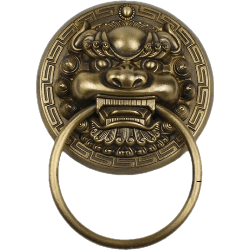 遠(yuǎn)都 仿古純黃銅獸頭門(mén)環(huán)中式獅子頭虎頭拉手麒麟木門(mén)拉環(huán)大門(mén)銅配件 直徑10厘米古銅色實(shí)心環(huán)(一個(gè))