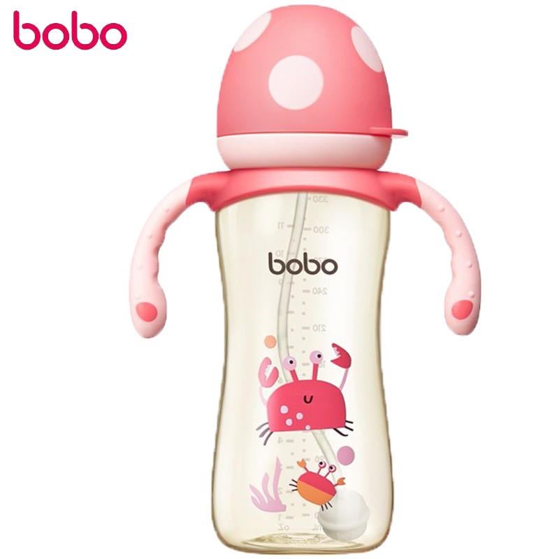 樂兒寶(bobo)新生兒奶瓶PPSU材質(zhì)嬰兒奶瓶9個月以上帶吸管手柄 IBP1706 330ml粉色 （新老隨機）