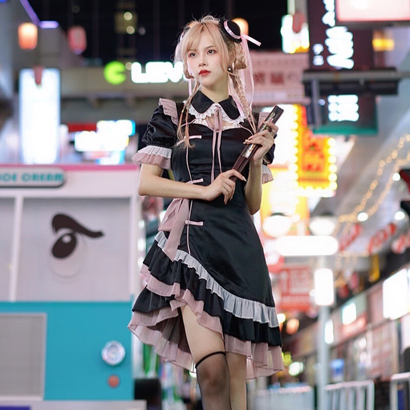 现货未知星辰十六夜蔷薇短袖原创少女lolita甜辣改良旗袍连衣裙夏ins