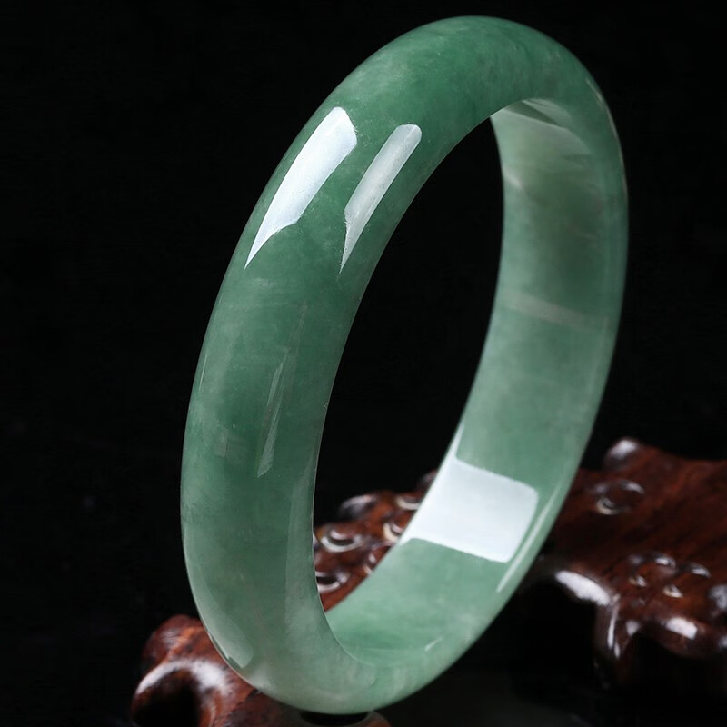心灵玉愿 天然翡翠油青玉手镯缅甸a货豆绿糯种女士玉镯子母亲节送妈妈