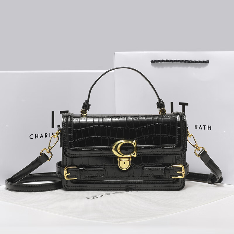 charine&kath ck女包轻奢盒子包包女百搭鳄鱼纹手提小方包高级感单肩