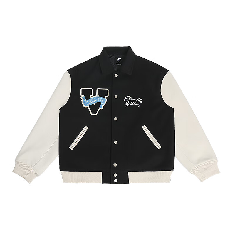 SLAMBLE秋季新款美式拼色复古外套男女情侣款宽松潮牌棒球服夹克 米灰 L