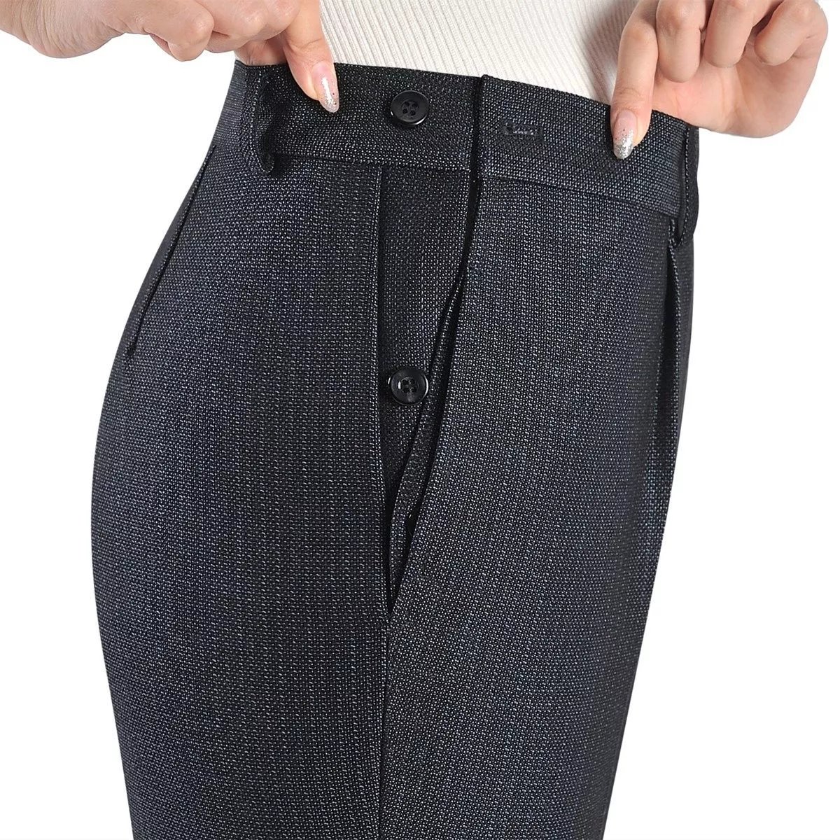 元乐申秋冬旁开口中老年侧开扣大码女装妈妈裤子女西裤直筒老年女裤