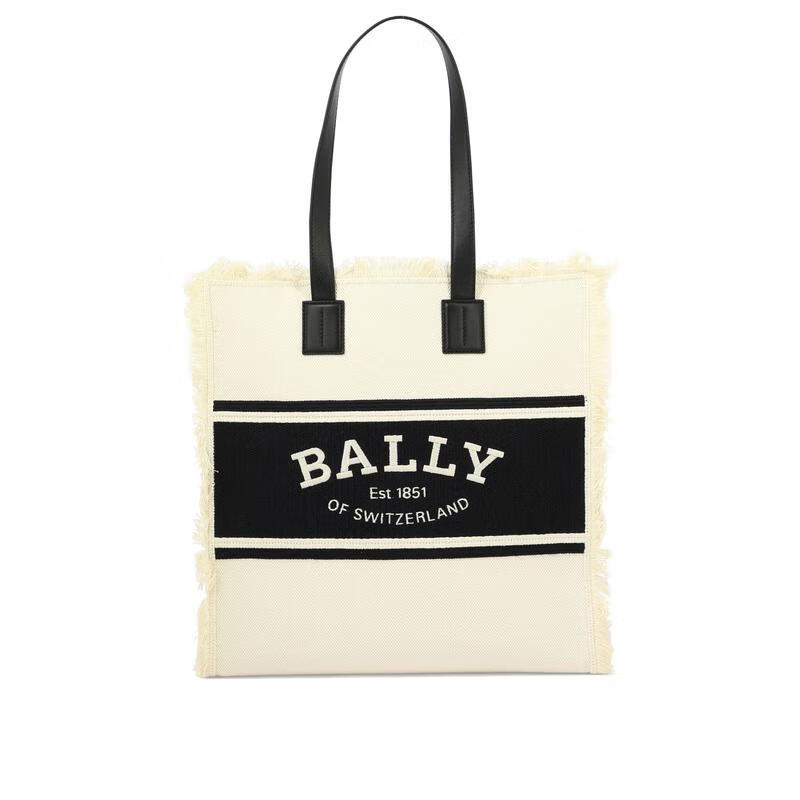 巴利（BALLY）棉质徽标刺绣流苏托特包女款手提 白色 TU