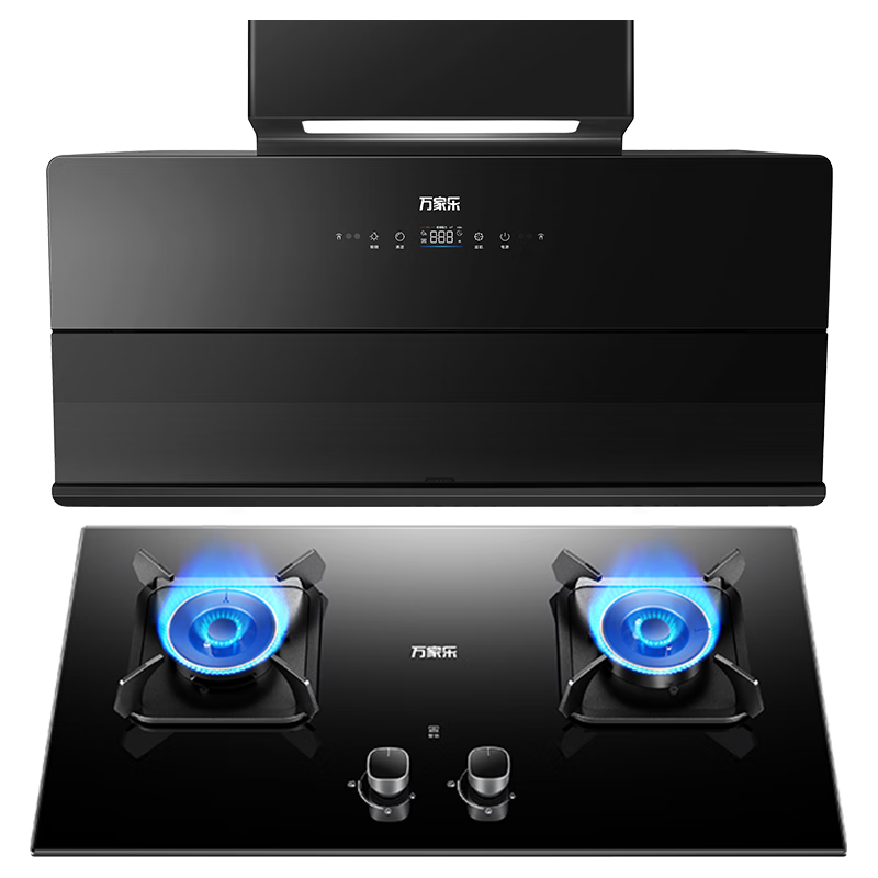 万家乐油烟机【小鲸喜】烟灶联动套装25立方大风量变频巡航烟机灶具套装自清洗烟灶套装AH3+KV063B天然气